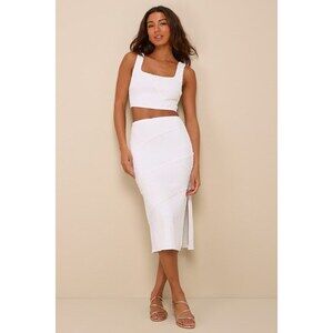 Lulus Perfect Fate Ivory Textured Two-piece Midi Dress White - Size L - NWT